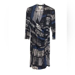 Joseph Ribkoff Blue and Black Midi Dress